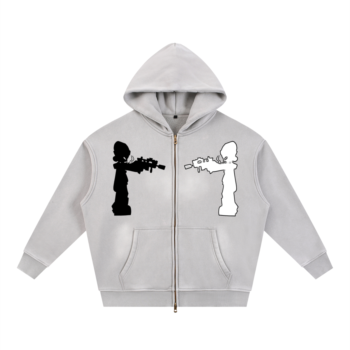"Two Sides"  Sunfade Two-way Zipper Boxy Fleece Hoodie