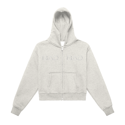 " BAD BITCH X2" Fleeced Zip-Up Cropped Hoodie