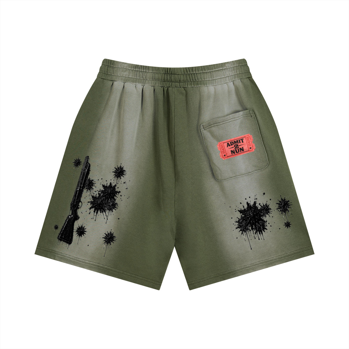 "  ADMIT 2 NUN " Sun Fade Distressed Shorts
