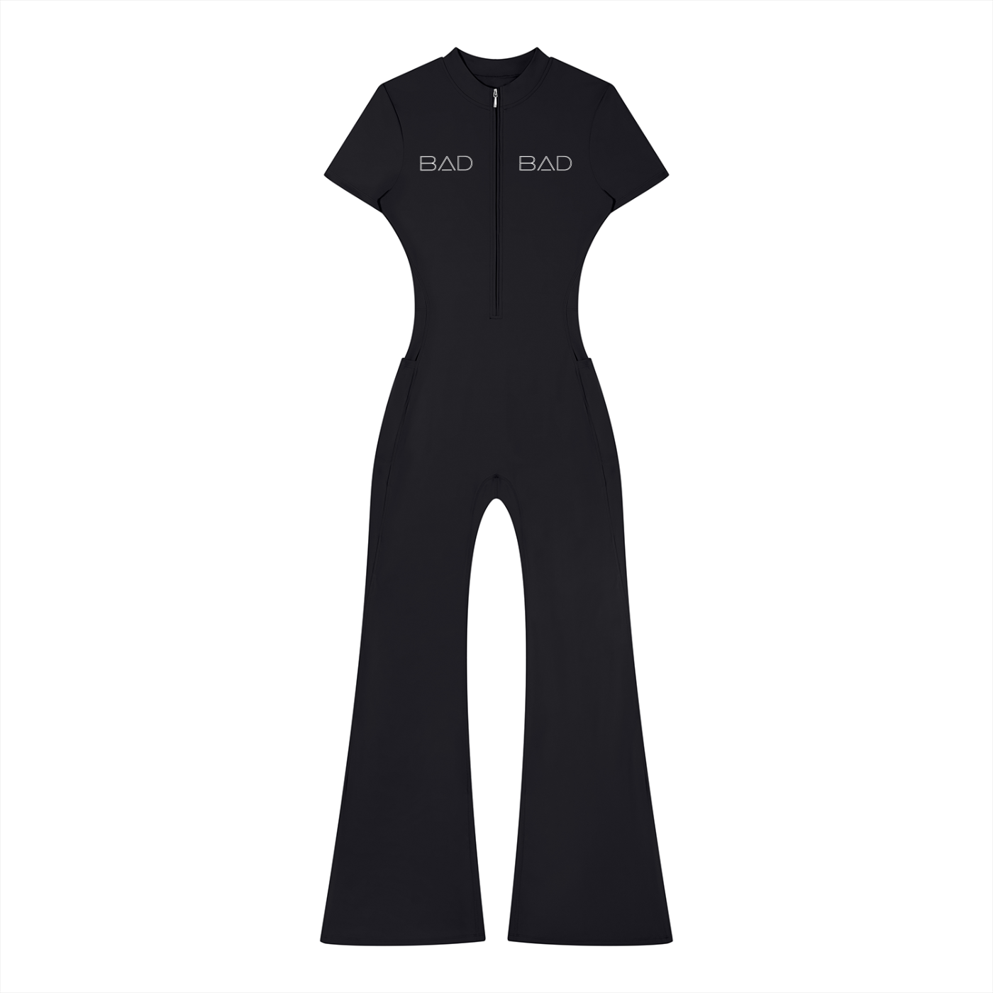 "2 BAD" Women’s Tight Flared Leg Quarter-Zip Jumpsuit
