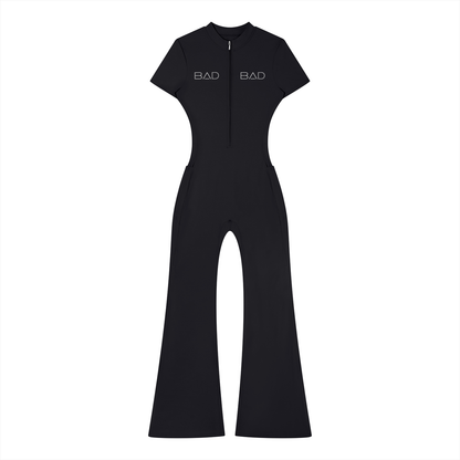 "2 BAD" Women’s Tight Flared Leg Quarter-Zip Jumpsuit