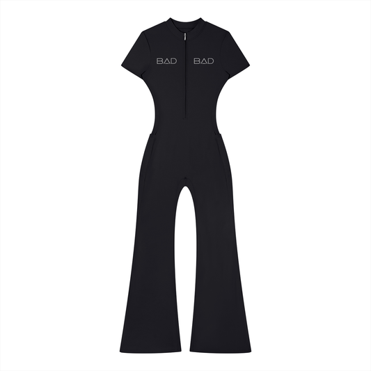 "2 BAD" Women’s Tight Flared Leg Quarter-Zip Jumpsuit