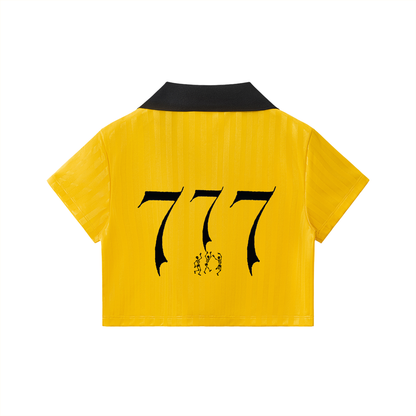 "WORLD CUP" Contrast Collar Striped Cropped Jersey