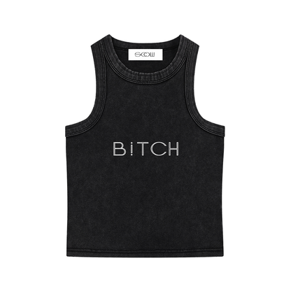 "BITCH" Snow Washed Tank Top