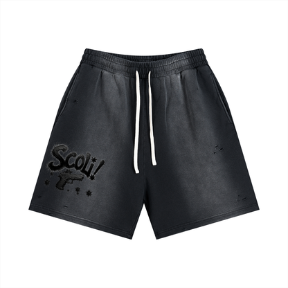 "  ADMIT 2 NUN " Sun Fade Distressed Shorts