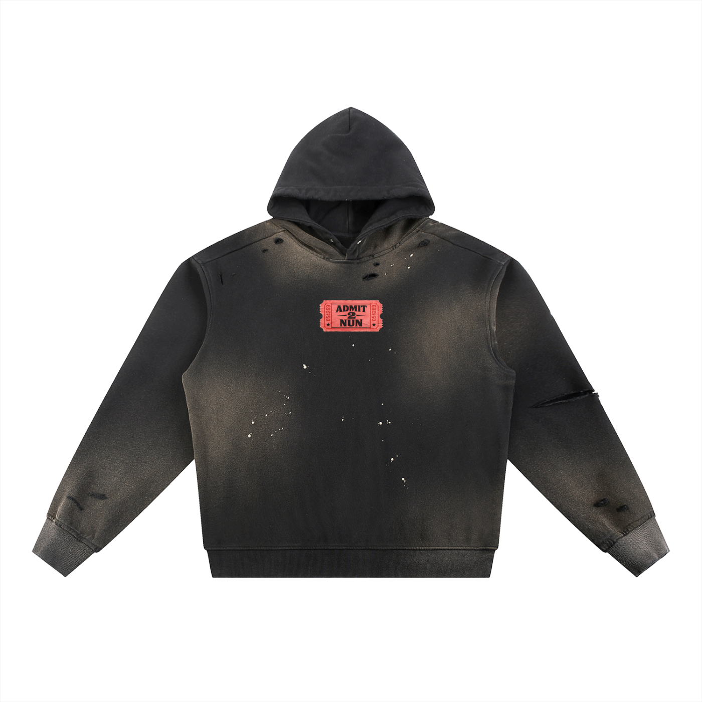 “ ADMIT 2 NUN “ Sun Fade Frayed Fleece Hoodie