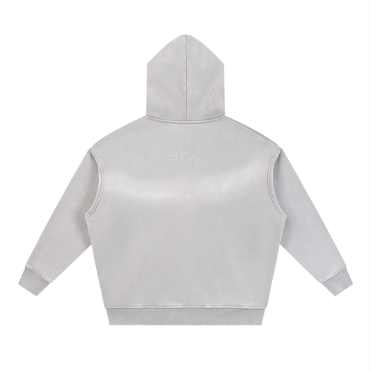 "Two Sides"  Sunfade Two-way Zipper Boxy Fleece Hoodie