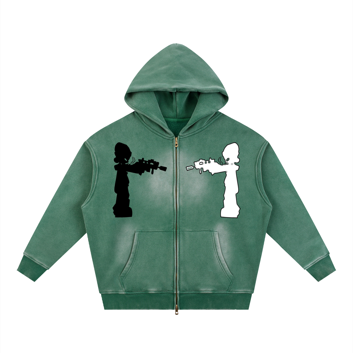 "Two Sides"  Sunfade Two-way Zipper Boxy Fleece Hoodie