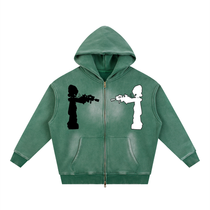 "Two Sides"  Sunfade Two-way Zipper Boxy Fleece Hoodie