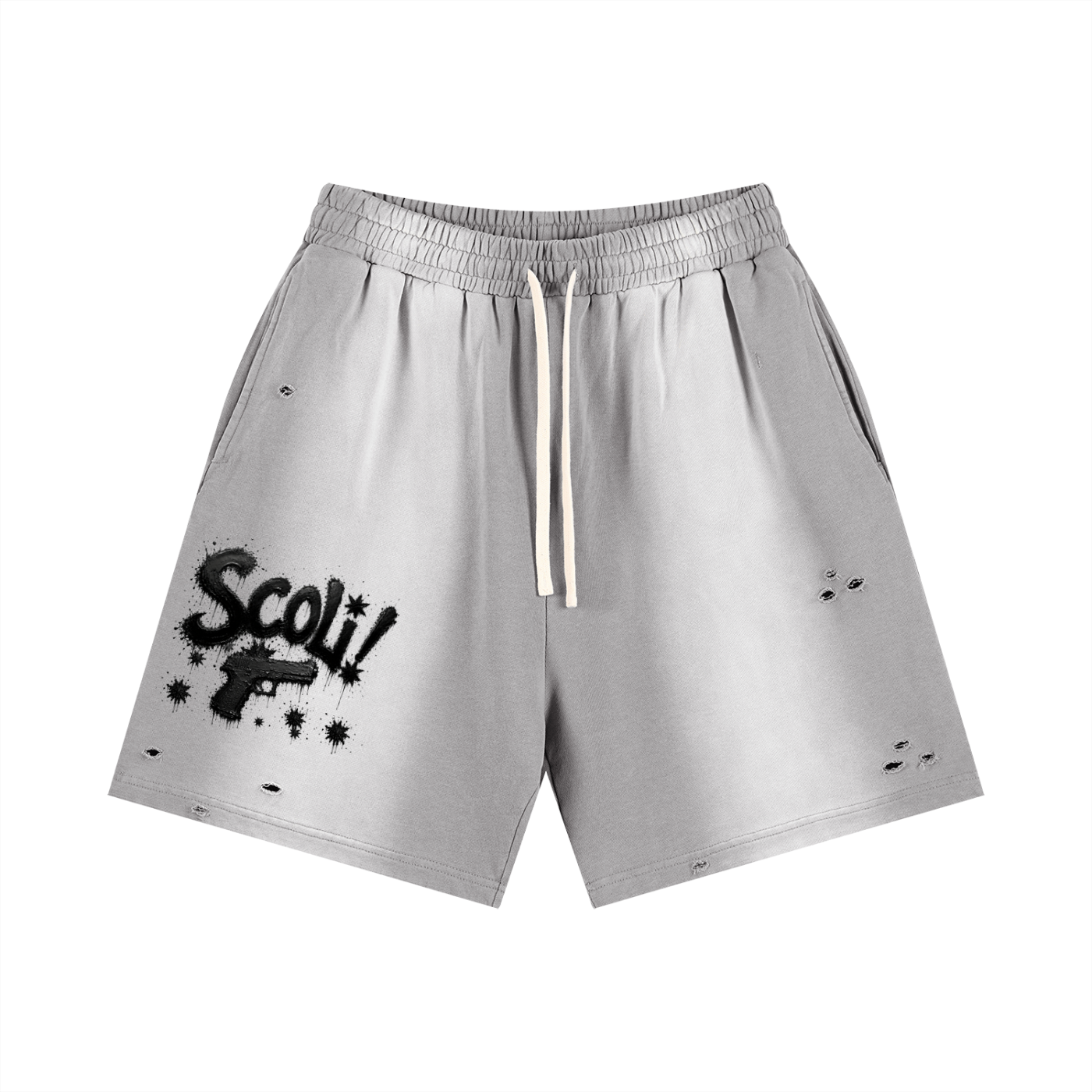 "  ADMIT 2 NUN " Sun Fade Distressed Shorts