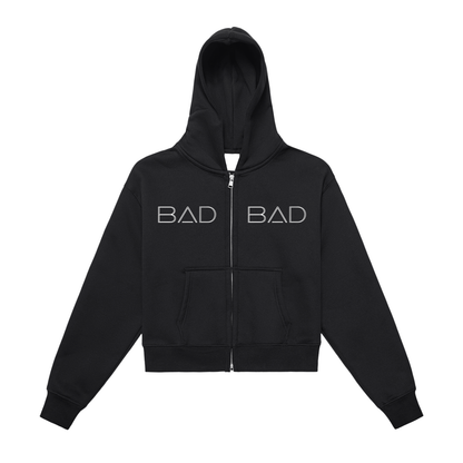 " BAD BITCH X2" Fleeced Zip-Up Cropped Hoodie