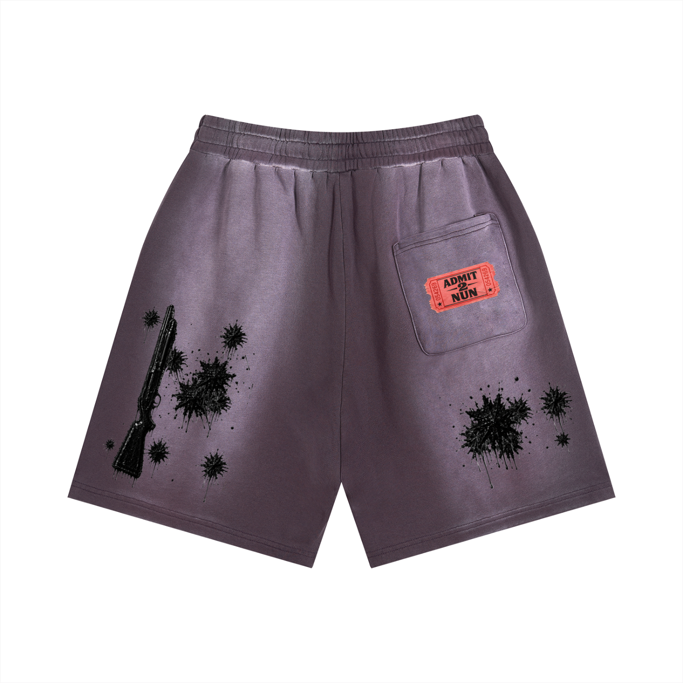 "  ADMIT 2 NUN " Sun Fade Distressed Shorts