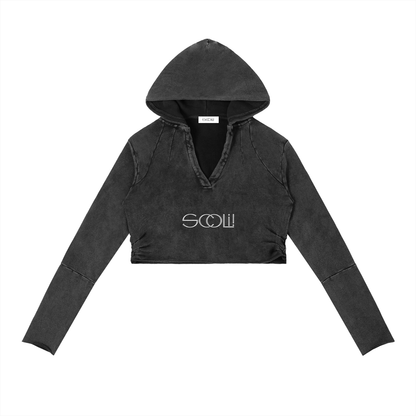 " VIBEZ " Vintage Washed Raw Edge Hoodie