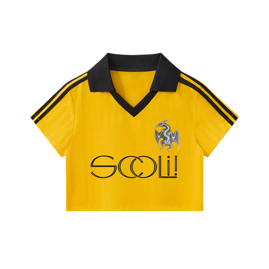 "WORLD CUP" Contrast Collar Striped Cropped Jersey