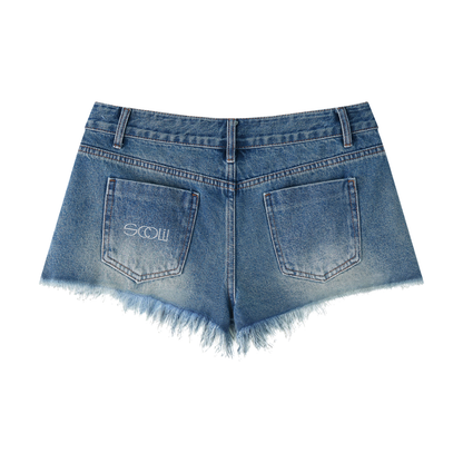 " 2 BITCHY " Women's Vintage Wash Raw Hem Denim Shorts