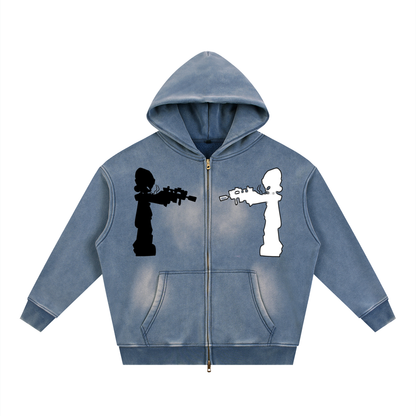 "Two Sides"  Sunfade Two-way Zipper Boxy Fleece Hoodie