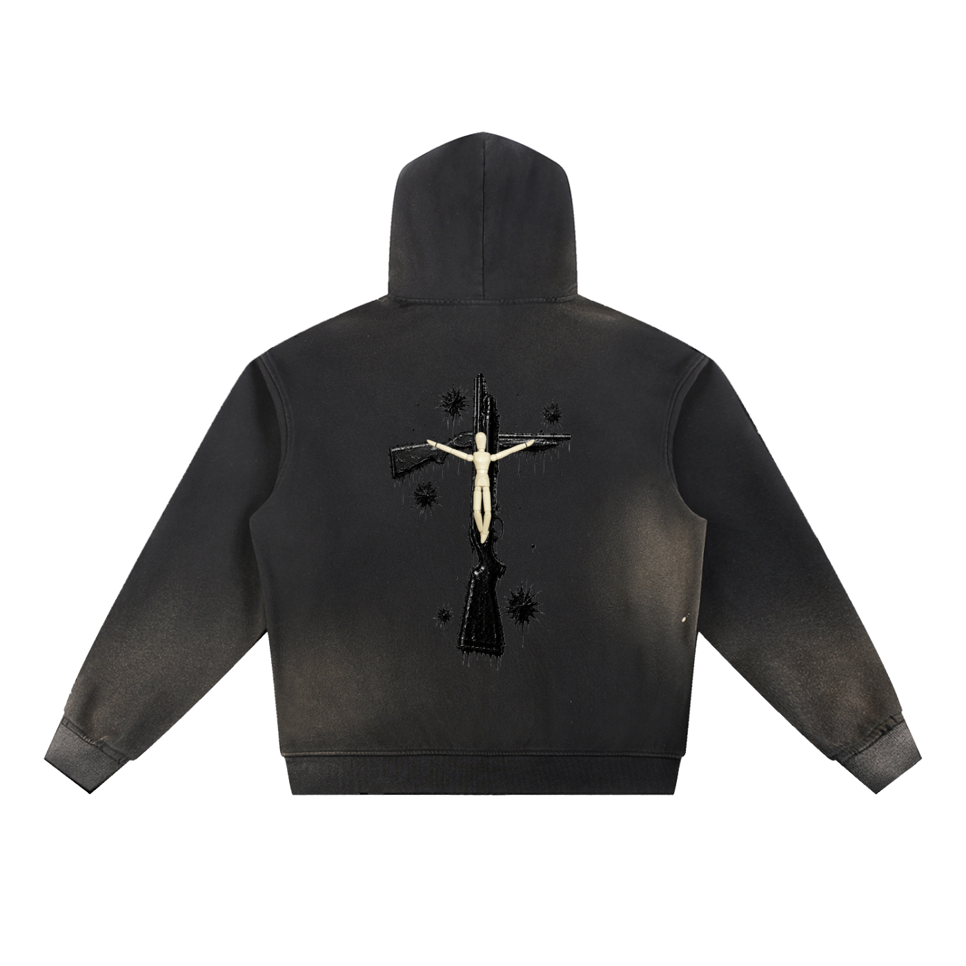 “ ADMIT 2 NUN “ Sun Fade Frayed Fleece Hoodie