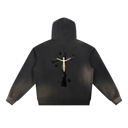 “ ADMIT 2 NUN “ Sun Fade Frayed Fleece Hoodie