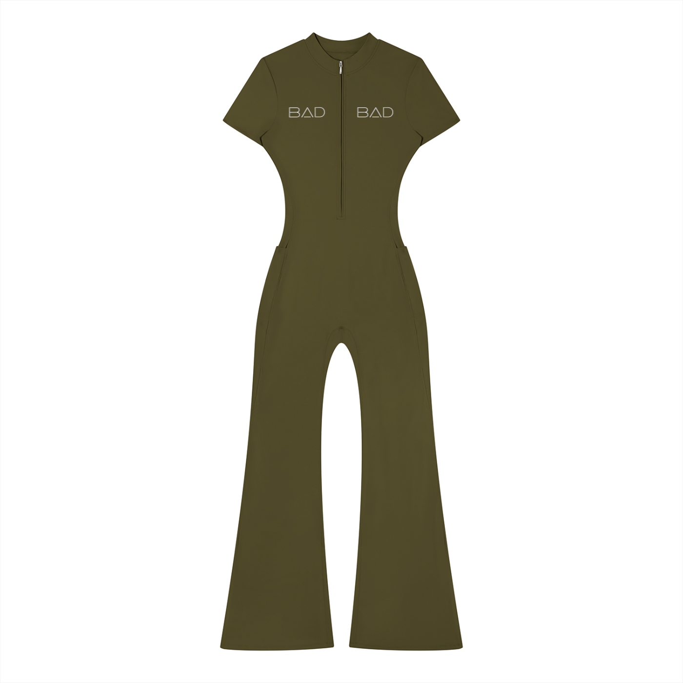 "2 BAD" Women’s Tight Flared Leg Quarter-Zip Jumpsuit