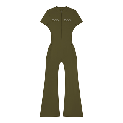 "2 BAD" Women’s Tight Flared Leg Quarter-Zip Jumpsuit