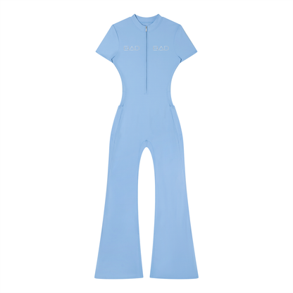 "2 BAD" Women’s Tight Flared Leg Quarter-Zip Jumpsuit