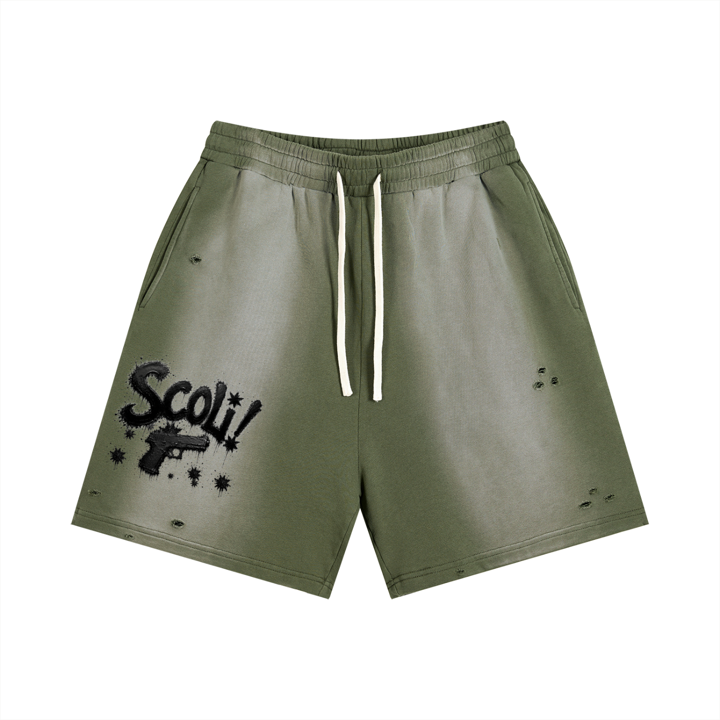 "  ADMIT 2 NUN " Sun Fade Distressed Shorts
