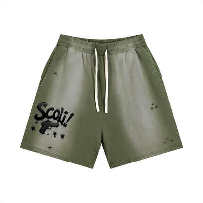 "  ADMIT 2 NUN " Sun Fade Distressed Shorts