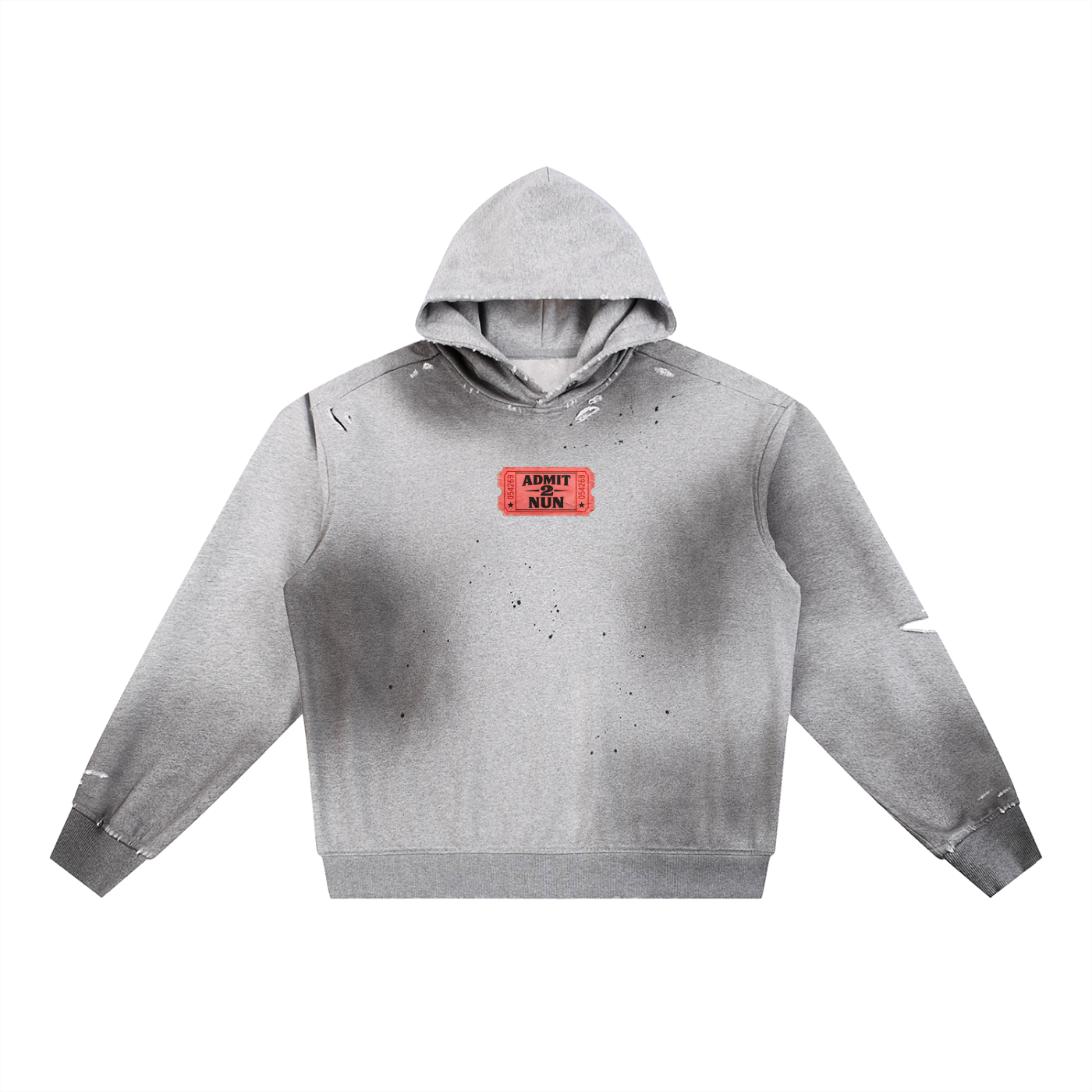 “ ADMIT 2 NUN “ Sun Fade Frayed Fleece Hoodie