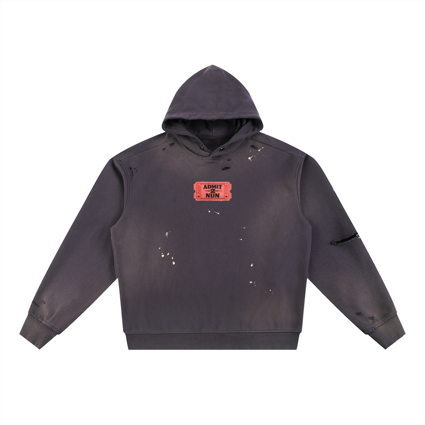 “ ADMIT 2 NUN “ Sun Fade Frayed Fleece Hoodie