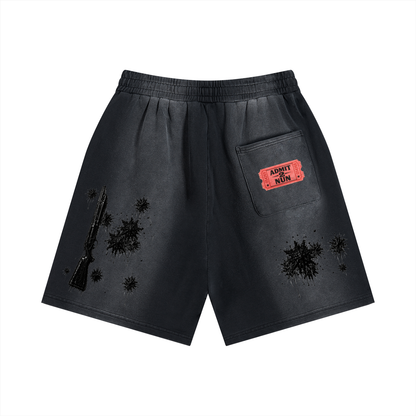 "  ADMIT 2 NUN " Sun Fade Distressed Shorts