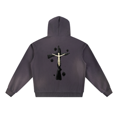 “ ADMIT 2 NUN “ Sun Fade Frayed Fleece Hoodie